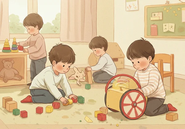 Kanak-kanak bermain, tanda-tanda halus sifat ASD kelihatan.