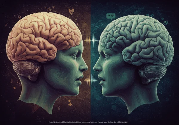 Seni abstrak dua otak yang bergelut untuk berhubung.