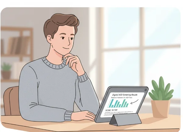 Adult reflecting on online ASD test results