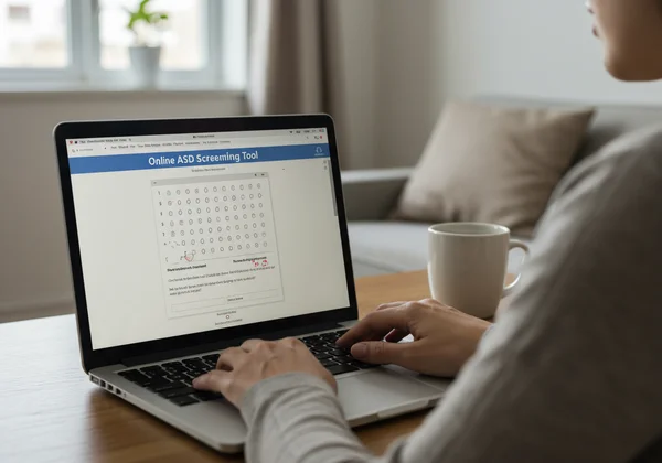 Person taking an online ASD screening test on a laptop