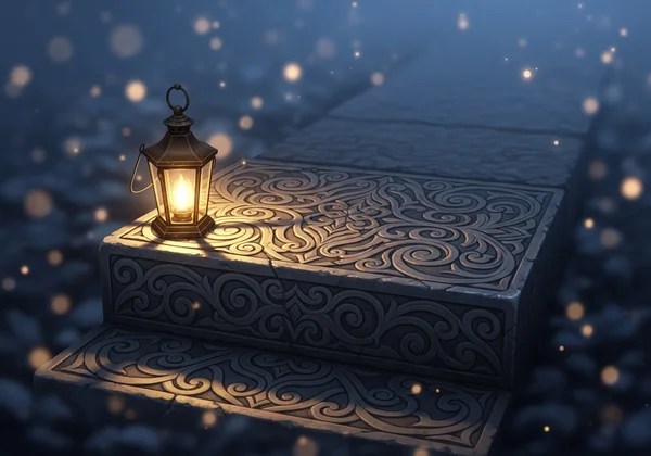 Warm lantern lighting the path